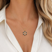 Delicate 14K Gold Star of David Pendant with Blue Sapphire CZ