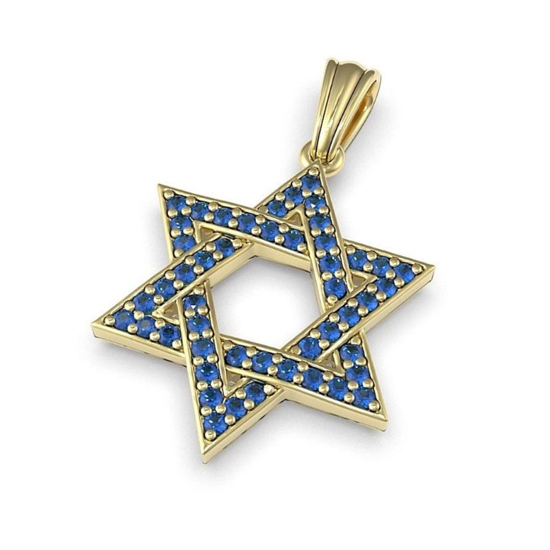 14k gold Star of David Pendant With Sapphire Stones