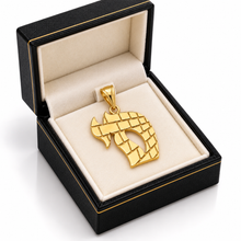 14K gold Chai pendant with Western Wall design displayed in jewelry gift box