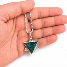 Jewish Star Necklace in Sterling Silver with Blue Green Eilat Stone
