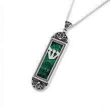 Sterling Silver Mezuzah Pendant with Eilat Stone and Hebrew Shin on Chain | Yemenite Filigree Judaica Jewelry Handmade in Israel
