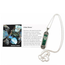 Sterling Silver Mezuzah Pendant with Eilat Stone Necklace and Authentic Eilat Stone Information Card | Judaica Gift from Israel