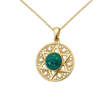 gold filigree star of David pendant set with Eilat stone 
