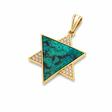
Star of David pendant with Eilat stone center and decorative frame, sterling silver Jewish necklace symbolizing protection, identity and spiritual heritage