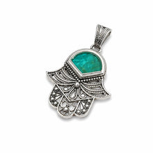 Eilat stone jewelry Filigree Hamsa pendant in sterling 