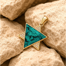 Close Up of 9K Gold Eilat Stone Magen David Pendant with Diamonds