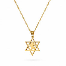 14k Gold Star of David Lion of Judah Pendant