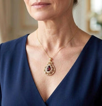 14K Gold Pomegranate Pendant with Garnet & Lab Diamonds