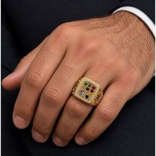 Luxury Hoshen Ring on Men's Hand with Twelve Tribes of Israel Gemstones