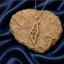 Gold map of Israel necklace with a diamond pendant