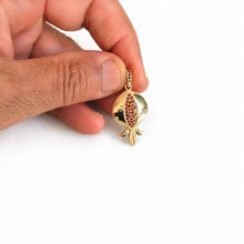 14K Gold Pomegranate Pendant Garnets Stones Jewish Jewelry