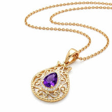 14K yellow gold pomegranate pendant with amethyst and diamond halo on gold chain
