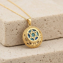 Gold  roman glass star of David pendant