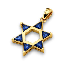 Delicate 14K Gold Star of David Pendant with Blue Sapphire CZ