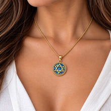 women is wearing  david pendant set with anceint roman glass from Israel
