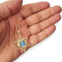 14k gold yellow star of david roman glass pendant  on hand 