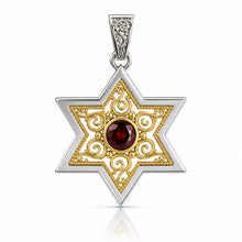 Jewish gold pendant Star of David red gemstone