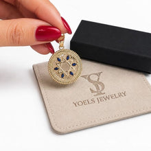14k Gold Filigree Star of David Pendant With Sapphires Front View