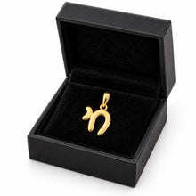 14K gold Chai pendant presented inside an open black jewelry gift box