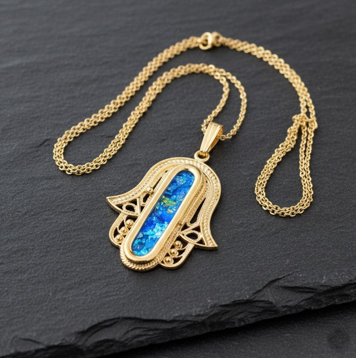 Gold Filigree roman glass pendant