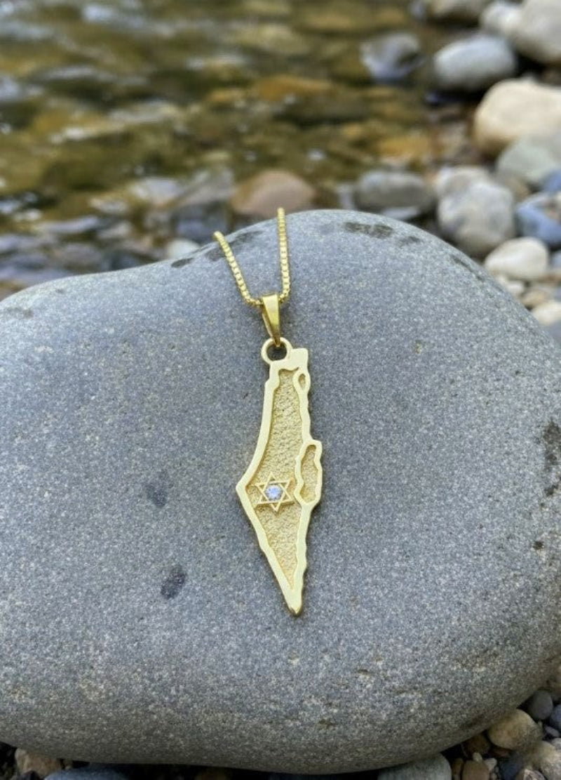 14k Gold Map of Israel Pendant 