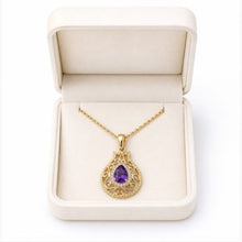 14K gold pomegranate pendant with amethyst and lab diamonds in jewelry gift box