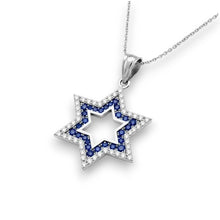 Luxury 14K gold Jewish Star of David pendant with CVD diamonds and blue sapphire accents