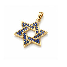 14k gold star of david pendant with blue stones