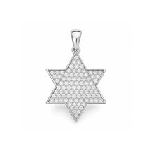 white Star of David pendant paved with small clear stones, shown on a plain white background.