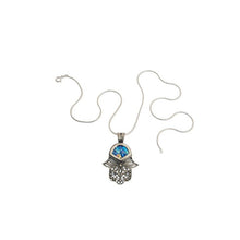 925 Sterling Silver Roman Glass Hamsa Pendant Necklace