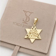 Gold Star of David pendant on a Yoels Jewelers box