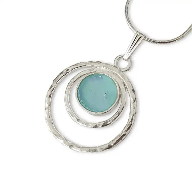 925 Roman Sterling Silver  Glass Pendant  Necklace