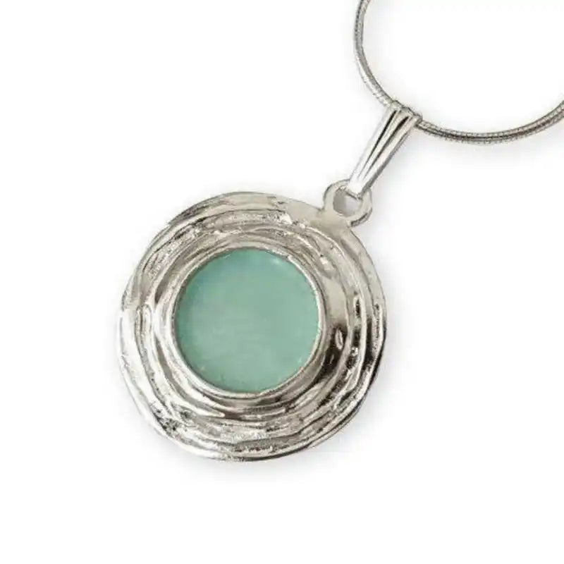 925 Silver Round Roman Glass Pendant of Israel Jewelry