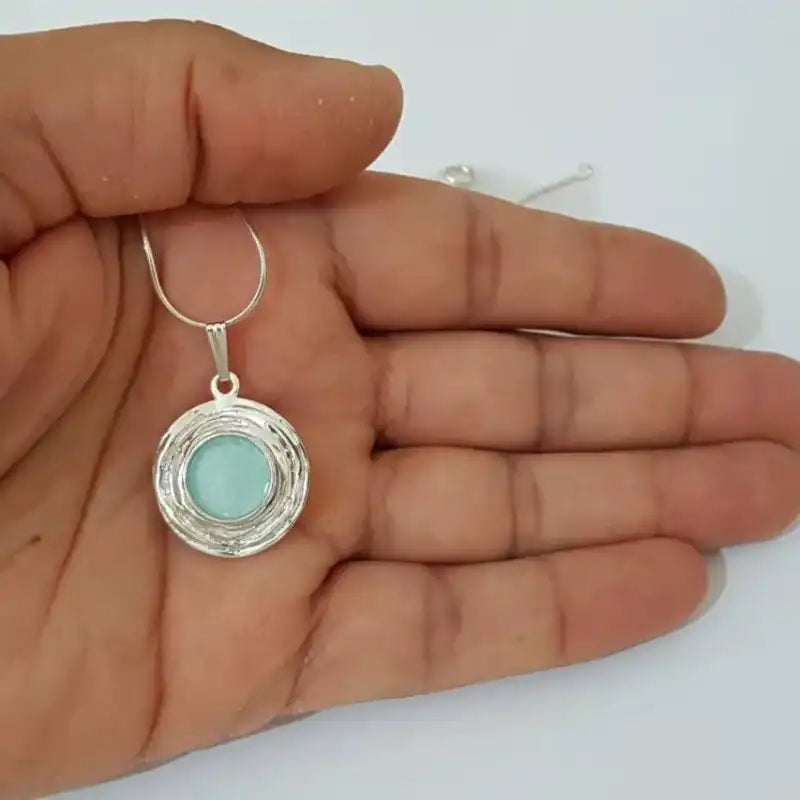 925 Silver Round Roman Glass Pendant of Israel Jewelry