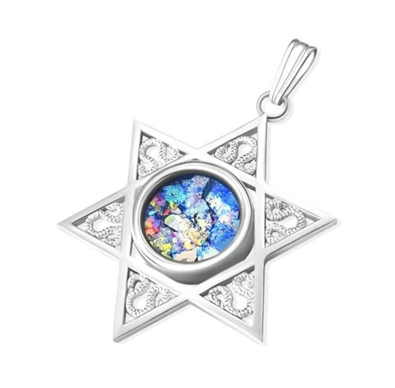 925 silver Star of David Roman Glass pendant Necklace