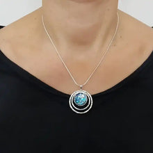 925 Sterling Silver Bluish Roman Glass Pendant Necklace