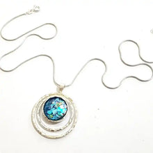 925 Sterling Silver Bluish Roman Glass Pendant Necklace