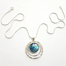 925 Sterling Silver Bluish Roman Glass Pendant Necklace