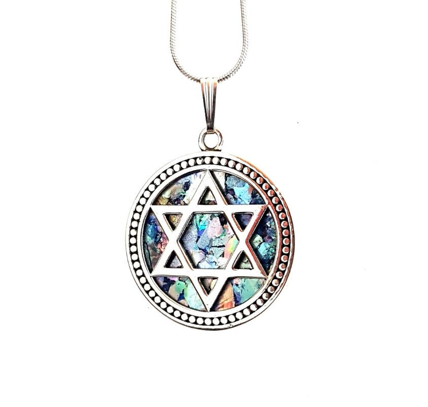 925 Sterling Silver Judaica, Ancient Roman Glass Star of David Pendant , Magen David Israel Jewelry