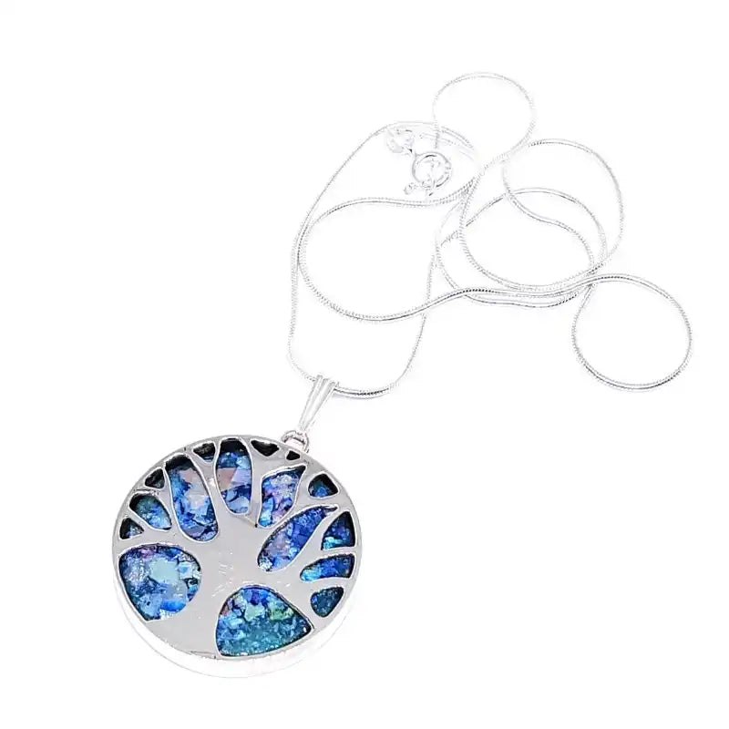 925  Silver Roman Tree of Life   Glass Pendant Necklace