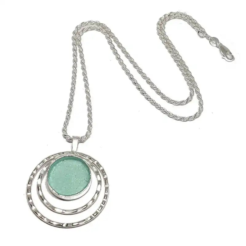 925 Sterling Silver  Roman Glass Pendant Necklace