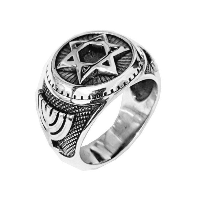 silver star of david menorah ring 