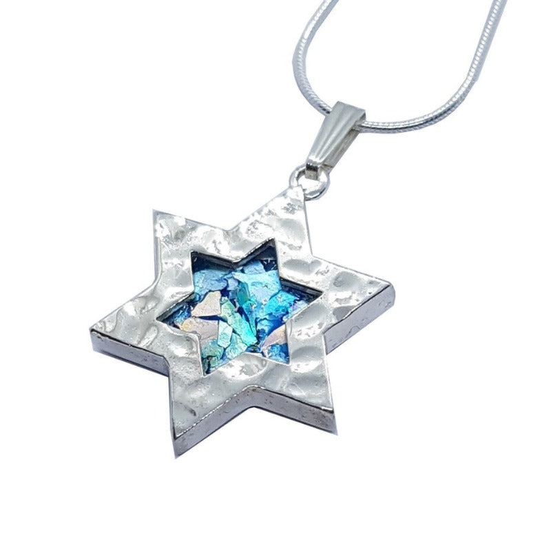 925 Silver Roman Glass Star of David  Pendant