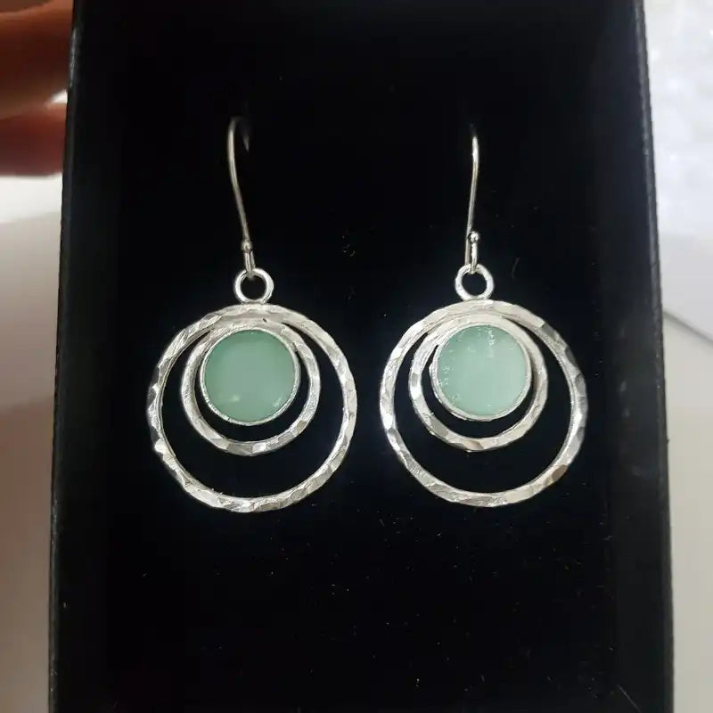 925 Sterling Silver Roman Glass Pendant-Earrings Set