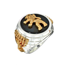 Silver and Gold Menorah Lion of Judah Men's Ring, Silver and Gold Lion Ring, Black Onyx Ring, Menorah Ring, Jewish Ring ,Men Ring