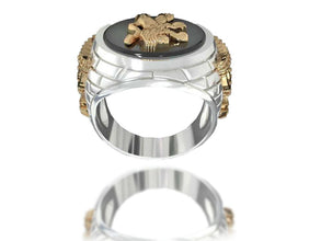 Silver and Gold Menorah Lion of Judah Men's Ring, Silver and Gold Lion Ring, Black Onyx Ring, Menorah Ring, Jewish Ring ,Men Ring