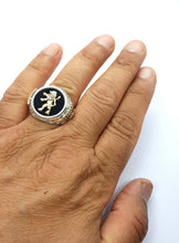 Silver and Gold Menorah Lion of Judah Men's Ring, Silver and Gold Lion Ring, Black Onyx Ring, Menorah Ring, Jewish Ring ,Men Ring