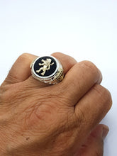 Silver and Gold Menorah Lion of Judah Men's Ring, Silver and Gold Lion Ring, Black Onyx Ring, Menorah Ring, Jewish Ring ,Men Ring