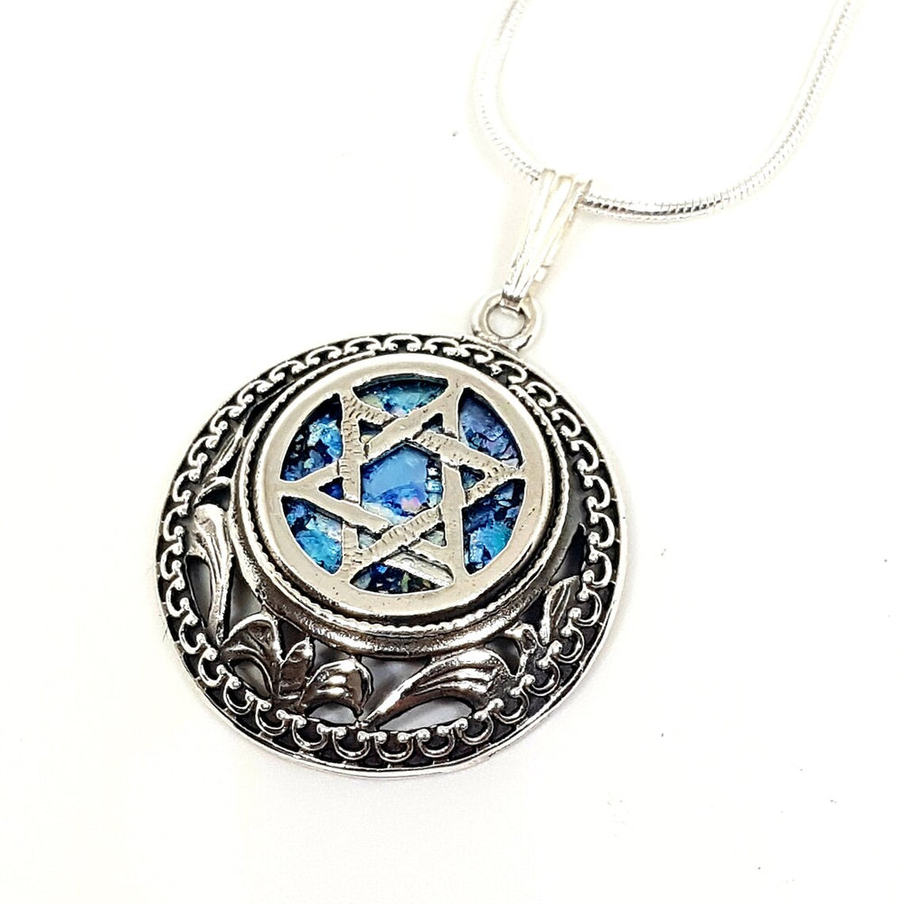 925 Sterling Silver Roman Glass Magen David ,Star of David Pendant, Israel Jewelry,Roman Glass Pendant