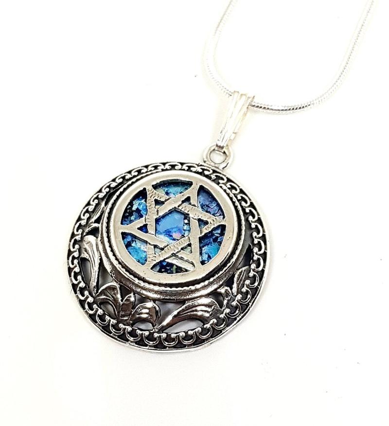 silver roman glass star of david pendant